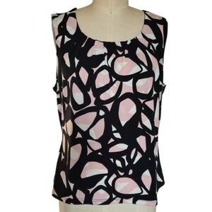 Calvin Klein L Slinky Knit Liquid Art Abstract Print Office Career Blouse Top